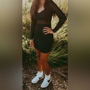 Black dress with gold glitter dots.Can be used for homecoming,winter formal,etc.